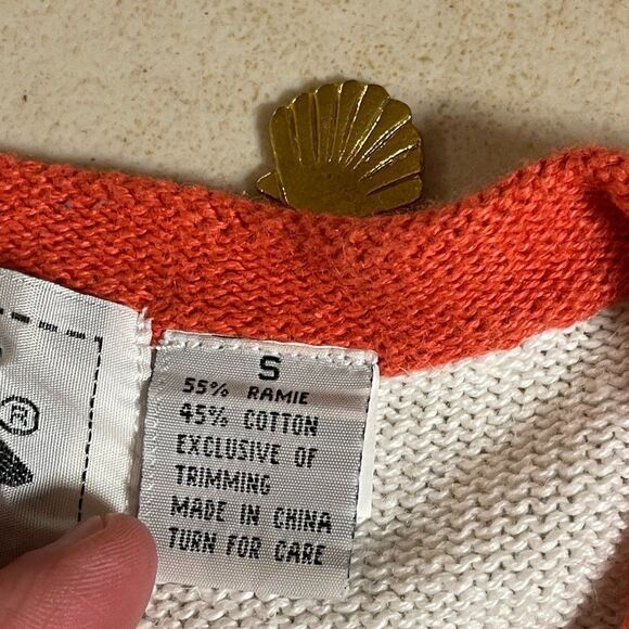 NWT Vintage Storybook Knits Seashell Seashore Beaded Print Cardigan Small - Picture 9 of 10